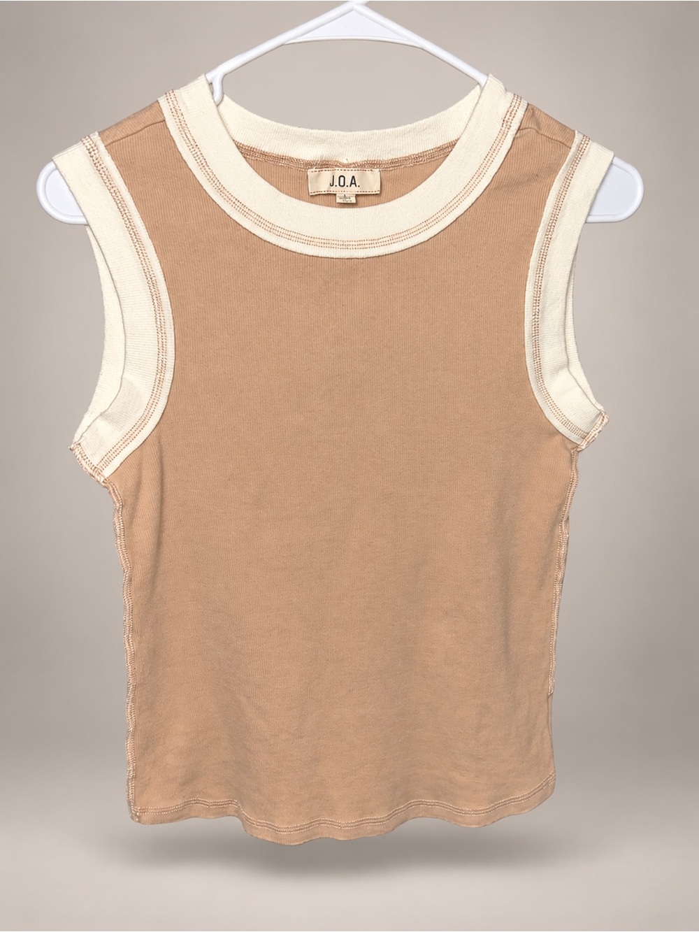 J.O.A. Sleeveless Tank Top in Tan with Cream Trim